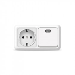 Блок ОП Олимп 1-кл. вык. с подсветкой + роз. с заземл. горизонт. бел. UNIVersal О0036