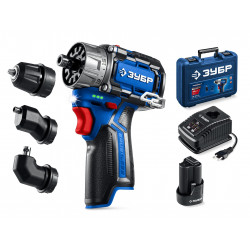 ЗУБР КОМБИ #2, 12 В, 45 Н·м, 1 АКБ тип Т7 (2 А·ч), модульная дрель-шуруповерт, BRUSHLESS, кейс, Профессионал (DB-125-21) DB-125-21