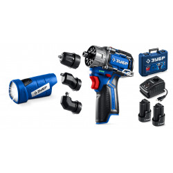 ЗУБР КОМБИ #4, набор: модульная дрель-шуруповерт + LED фонарь, BRUSHLESS, 12 В, 45 Н·м, 2 АКБ тип Т7 (2 А·ч), кейс, Профессионал (DB-125-22F) DB-125-22F