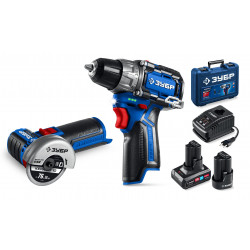 DB-121-42AB Дрель-шуруповерт ЗУБР КОМПАКТ #5, набор: дрель-шуруповерт + мини УШМ, BRUSHLESS, 12 В, 45 Н·м, 2 АКБ тип Т7 (4 и 2 А·ч), кейс, Профессионал