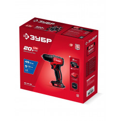 Бесщеточная дрель-шуруповерт ДБ-45-22 ЗУБР 20 В, 45 Н·м, 2 АКБ LMS (2 А·ч), сумка