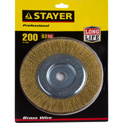 35122-200 Щетка дисковая для УШМ STAYER PROFESSIONAL, витая стальная латунированная проволока 0,3мм, 200ммх22мм