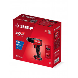 Бесщеточная дрель-шуруповерт ЗУБР 20 В, 65 Н·м, 1 АКБ LMS (2 А·ч), ДБ-65-21