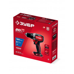 Бесщеточная дрель-шуруповерт ЗУБР 20 В, 165 Н·м, 1 АКБ LMS (2 А·ч), ДБ-165-21