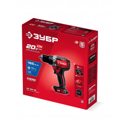 Бесщеточная дрель-шуруповерт ЗУБР 20 В, 165 Н·м, 2 АКБ LMS (2 А·ч), сумка ДБ-165-22