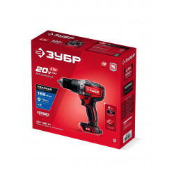 Бесщеточная ударная дрель-шуруповерт ЗУБР 20 В, 165 Н·м, 1 АКБ LMS (2 А·ч), ДБУ-165-21