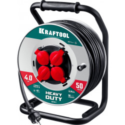 Силовой удлинитель на стальной катушке KRAFTOOL КГ 3х2.5 50м 4000Вт IP44, HEAVY DUTY 55086-50_z01