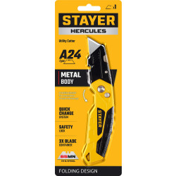 Универсальный металлический нож STAYER Hercules-А24, с трапециевидным лезвием 0946