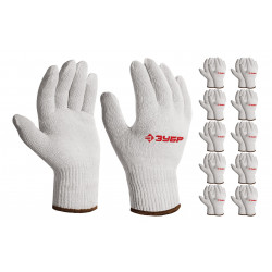 Перчатки ЗУБР ОПТИМА р.L-XL, 10 пар, без покрытия, х/б 10 класс, 11445-XL10