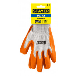 Перчатки STAYER ULTRA, S-M, х/б с рельефным латексным покрытием, противоскользящие, 13 класс 11403-S