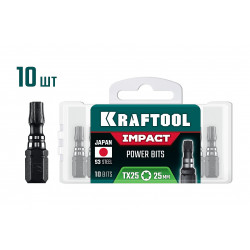 Ударные биты KRAFTOOL Impact TX 25, 25 мм, 10 шт, 26195-25-25-S10