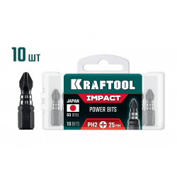 Ударные биты KRAFTOOL Impact PH 2, 25 мм, 10 шт, 26191-2-25-S10
