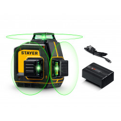 Лазерный нивелир STAYER SL-3D, 50м, точн. +/-0,5 мм/м, зеленый 34963