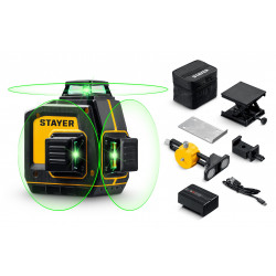Лазерный нивелир STAYER SL-3D #2, 50м, точн. +/-0,5 мм/м, зеленый, микролифт, держатель 34963-2
