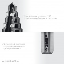 29665-9-36-10_z01 ЗУБР 9-36мм, 10 ступеней, сверло ступенчатое (29665-9-36-10)