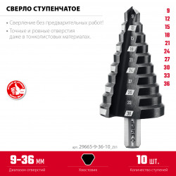 29665-9-36-10_z01 ЗУБР 9-36мм, 10 ступеней, сверло ступенчатое (29665-9-36-10)