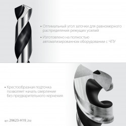 29623-H19_z02 ЗУБР НЕХ-1/4″, 19 шт, набор сверл по металлу для винтовёртов и шуруповертов IMPACT READY (29623-H19)