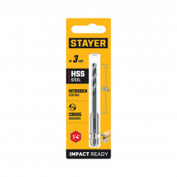 29603-3 STAYER НЕХ-1/4″, d 3.0 х 84 мм, сверло по металлу для винтовёртов и шуруповертов IMPACT READY (29603-3)