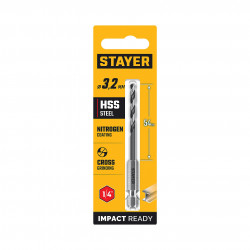 29603-3.2 STAYER НЕХ-1/4″, d 3.2 х 89 мм, сверло по металлу для винтовёртов и шуруповертов IMPACT READY (29603-3.2)