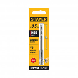 29603-3.5 STAYER НЕХ-1/4″, d 3.5 х 93 мм, сверло по металлу для винтовёртов и шуруповертов IMPACT READY (29603-3.5)