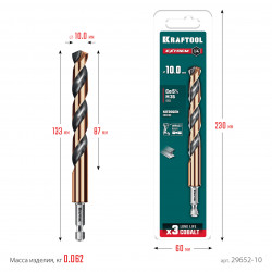 29652-10 KRAFTOOL НЕХ-1/4″, d 10.0 х 133 мм, сверло по металлу для винтовёртов и шуруповертов IMPACT READY (29652-10)