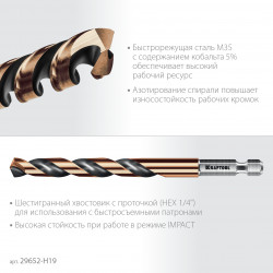 29652-H19 KRAFTOOL НЕХ-1/4″, 19 шт, набор сверл по металлу для винтовёртов и шуруповертов IMPACT READY (29652-H19)