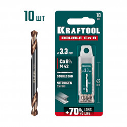 29654-3.3-10 KRAFTOOL DOUBLE Сo-8 3.3х49мм, Сверло двухстороннее по металлу, сталь M42(+8%Co), класс А (29654-3.3-10)
