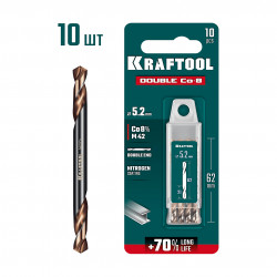 29654-5.2-10 KRAFTOOL DOUBLE Сo-8 5.2х62мм, Сверло двухстороннее по металлу, сталь M42(+8%Co), класс А (29654-5.2-10)