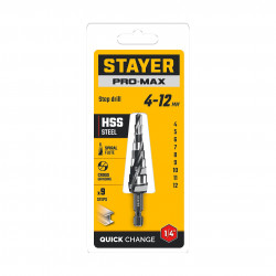 29661-4-12-9 STAYER Pro-Max 4-12мм, 9 ступеней, винтовая спираль, сверло ступенчатое (29661-4-12-9)