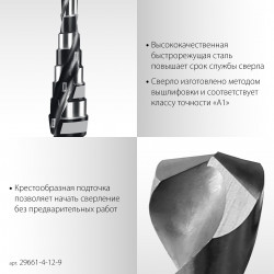 29661-4-12-9 STAYER Pro-Max 4-12мм, 9 ступеней, винтовая спираль, сверло ступенчатое (29661-4-12-9)