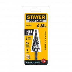 29661-4-20-9 STAYER Pro-Max 4-20мм, 9 ступеней, винтовая спираль, сверло ступенчатое (29661-4-20-9)