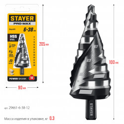 29661-6-38-12 STAYER Pro-Max 6-38мм, 12 ступеней, винтовая спираль, сверло ступенчатое (29661-6-38-12)