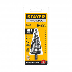 29661-6-38-12 STAYER Pro-Max 6-38мм, 12 ступеней, винтовая спираль, сверло ступенчатое (29661-6-38-12)