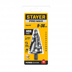 29661-9-36-10 STAYER Pro-Max 9-36мм, 10 ступеней, винтовая спираль, сверло ступенчатое (29661-9-36-10)