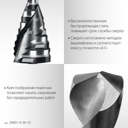 29661-9-36-10 STAYER Pro-Max 9-36мм, 10 ступеней, винтовая спираль, сверло ступенчатое (29661-9-36-10)