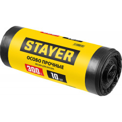 39157-300 Строительные мусорные мешки STAYER 300л, 10шт, особопрочные, чёрные, HEAVY DUTY