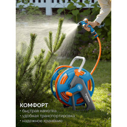 428460 Катушка со шлангом в комплекте GRINDA HRK-25, шланг 25м x 1/2″, поливочный набор 4 предмета, стальные опоры, ProLine