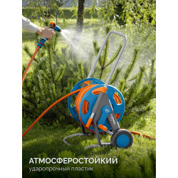 428461 Катушка со шлангом в комплект GRINDA HCK-25, шланг 25м x 1/2″, поливочный набор 4 предмета, усиленные колеса, телескопическая ручка, ProLine