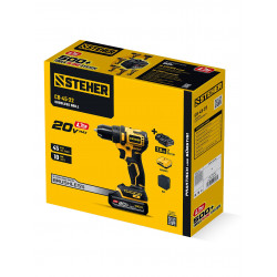 CB-45-22 бесщеточная дрель-шуруповерт STEHER 20 В, 45 Н·м, 2 АКБ LMS (2 А·ч), сумка