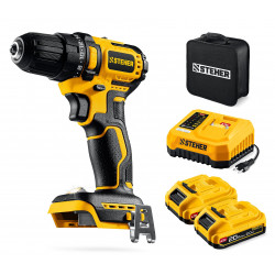 CB-45-22 бесщеточная дрель-шуруповерт STEHER 20 В, 45 Н·м, 2 АКБ LMS (2 А·ч), сумка