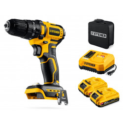 CBS-45-22 бесщеточная ударная дрель-шуруповерт STEHER 20 В, 45 Н·м, 2 АКБ LMS (2 А·ч), сумка