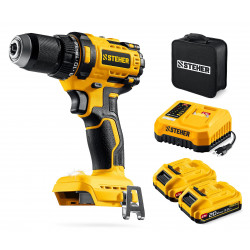 CB-65-22 бесщеточная дрель-шуруповерт STEHER 20 В, 65 Н·м, 2 АКБ LMS (2 А·ч), сумка