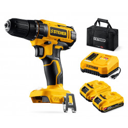 CD-40-22 дрель-шуруповерт STEHER 20 В, 40 Н·м, 2 АКБ LMS (2 А·ч), сумка