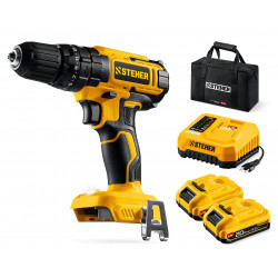 CDS-40-22 ударная дрель-шуруповерт STEHER 20 В, 40 Н·м, 2 АКБ LMS (2 А·ч), сумка