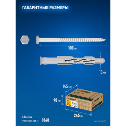 301475-100 Фасадный дюбель, нейлон/цинк, ЗУБР ФД-П 10 x 100 мм, 50 шт