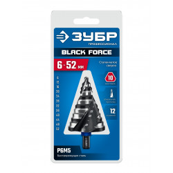 29671-6-52-12 Сверло ступенчатое ЗУБР BLACK FORCE 6-52мм, 12 ступеней, винтовая проточка, ПРОФЕССИОНАЛ