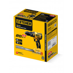 CBS-65 Бесщеточная ударная дрель-шуруповерт STEHER 20 В, 65 Н·м, без АКБ (LMS)