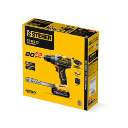 CB-165-22 Бесщеточная дрель-шуруповерт STEHER 20 В, 165 Н·м, 2 АКБ LMS (2 А·ч), сумка