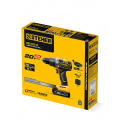 CBS-165-22 Бесщеточная ударная дрель-шуруповерт STEHER 20 В, 165 Н·м, 2 АКБ LMS (2 А·ч), сумка