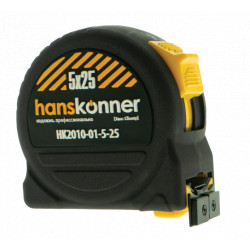 Рулетка 5x25мм, 2 стопа, корпус SoftTouch, супермощный магнит, Hanskonner HK2010-01-5-25
